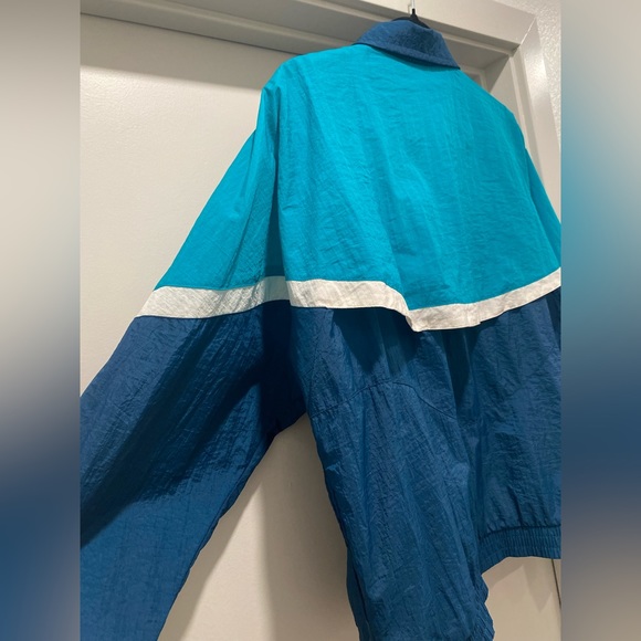 VTG Rare Retro 90s Reebok Teal & Navy Blue Color Block Windbreaker Jacket - L - Picture 12 of 16